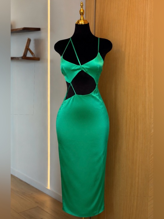 Zara Dresses & Skirts - Zara Euro Summer Old Money Green Cutout Satin Midi Dress | Vacation Muse